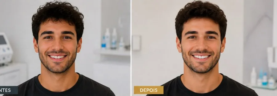 Caso real de branqueamento — antes e depois (Lusocare)