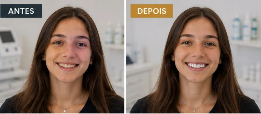 Caso real de branqueamento — antes e depois (Lusocare)