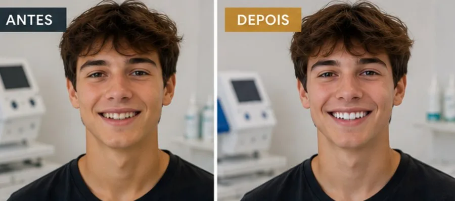 Caso real de branqueamento — antes e depois (Lusocare)