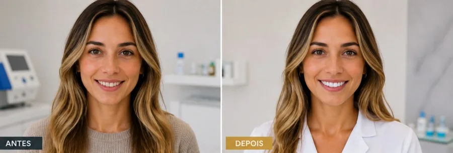 Caso real de branqueamento — antes e depois (Lusocare)