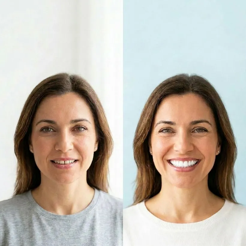 Antes e depois de facetas dentárias num paciente da Lusocare Alcochete