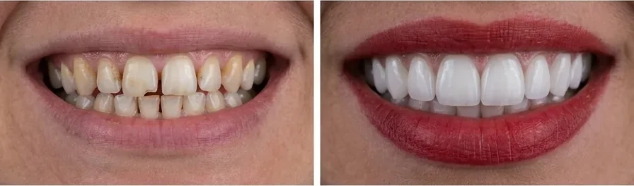 Caso de facetas dentárias — antes e depois